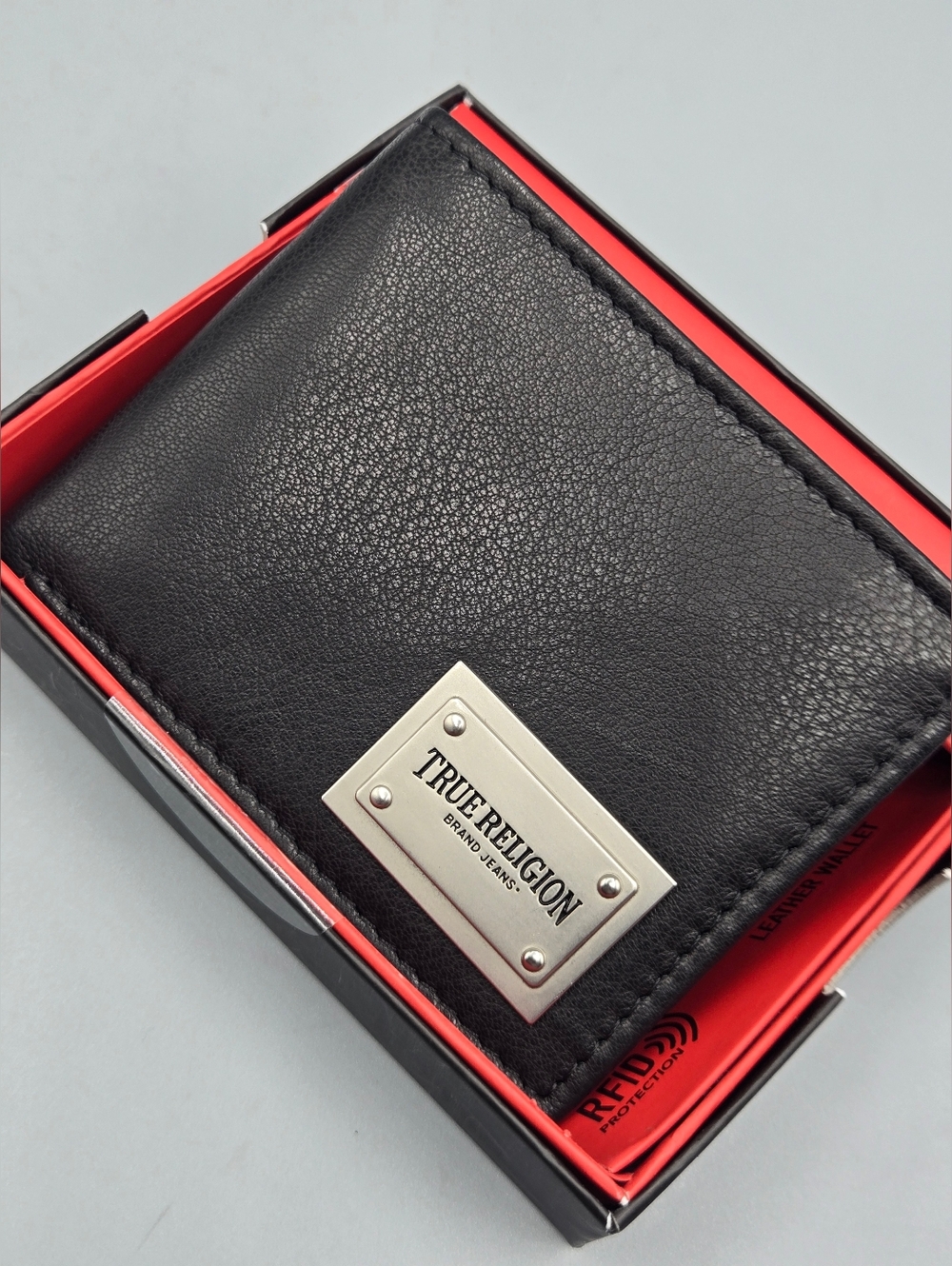 True Religion Men's Black Leather RFID Wallet